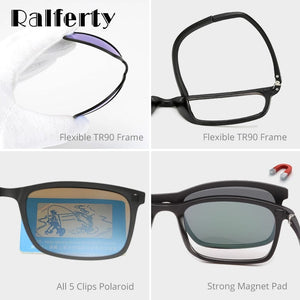 Planet Gates Ralferty Polarized Sunglasses Men Women 5 In 1 Magnetic Clip On Glasses TR90 Optical Prescription Eyeglass Frames Magnet Clips