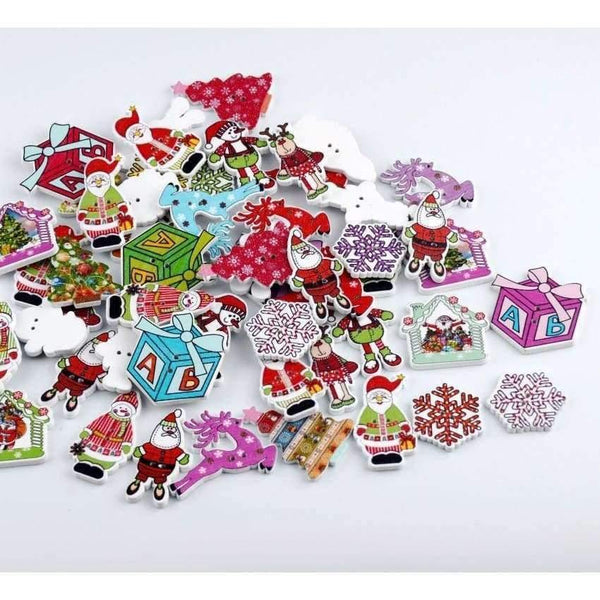 Planet Gates Random 100pcs Mixed 2 Holes Christmas Wood Sewing DIY Buttons Scrapbooking 19-35mm D3043
