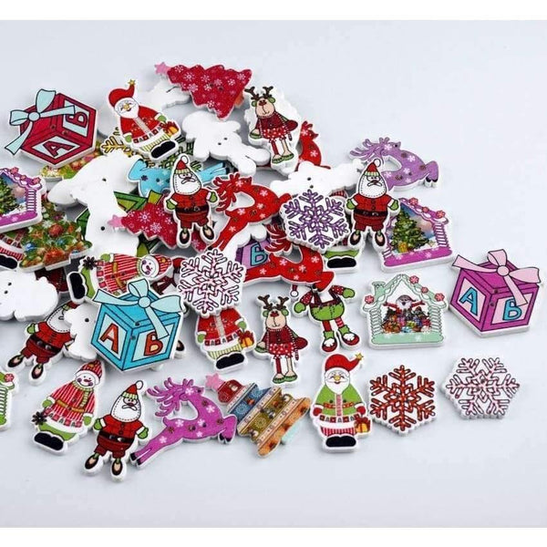 Planet Gates Random 100pcs Mixed 2 Holes Christmas Wood Sewing DIY Buttons Scrapbooking 19-35mm D3043