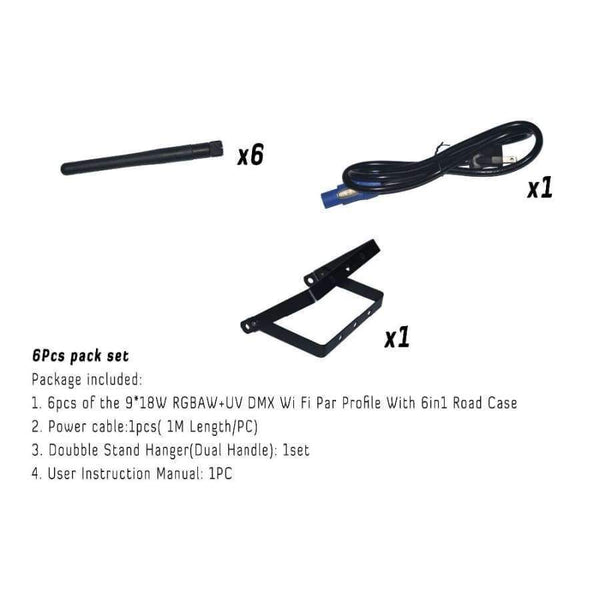 Planet Gates Rasha Hex V9 6X LOT 9pcs*10W 4in1 RGBA/RGBW Battery Powered Wireless LED Flat Par Can,ADJ LED Par Light With Charging Road Case