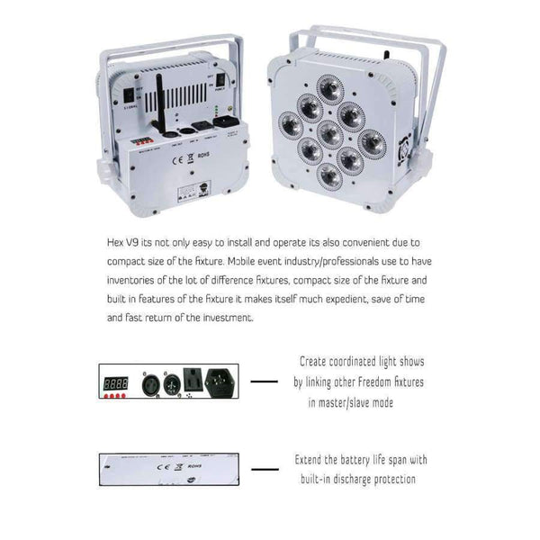 Planet Gates Rasha Hex V9 6X LOT 9pcs*10W 4in1 RGBA/RGBW Battery Powered Wireless LED Flat Par Can,ADJ LED Par Light With Charging Road Case