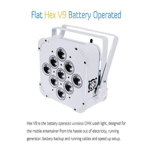 Planet Gates Rasha Hex V9 6X LOT 9pcs*10W 4in1 RGBA/RGBW Battery Powered Wireless LED Flat Par Can,ADJ LED Par Light With Charging Road Case