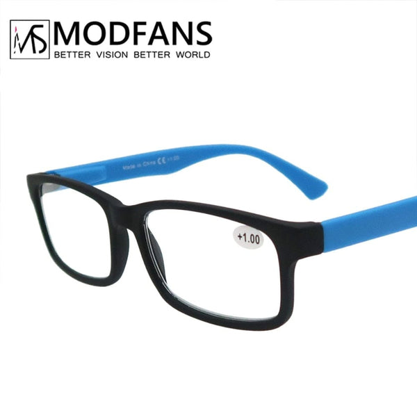 Planet Gates Reading Glasses for Men Women Rubber Ultra Light Hyperopia Square Frame Spring Hinge Comfortable with Diopter (Black/Red/Blue)