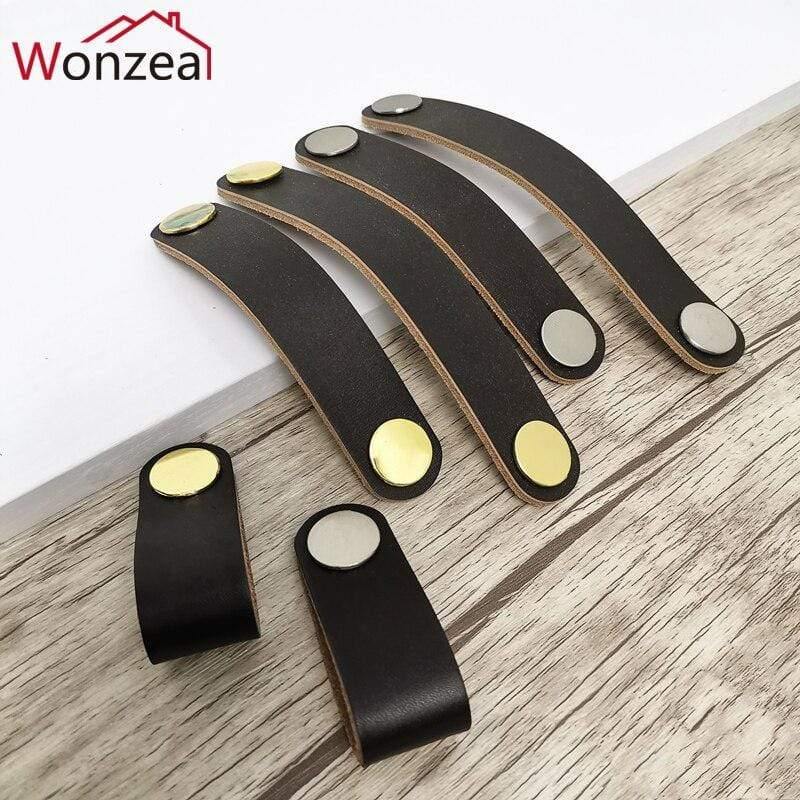 Real Leather Handle Soft Brown Furniture Cupboard Cabinet Pull Wardrobe Dresser Drawer Closet Door Knobs Hardware Accessories