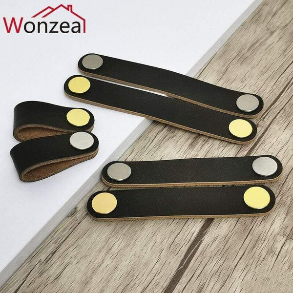 Real Leather Handle Soft Brown Furniture Cupboard Cabinet Pull Wardrobe Dresser Drawer Closet Door Knobs Hardware Accessories