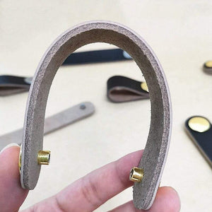 Real Leather Handle Soft Brown Furniture Cupboard Cabinet Pull Wardrobe Dresser Drawer Closet Door Knobs Hardware Accessories