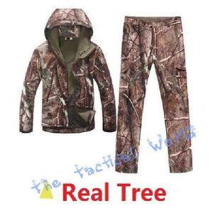 Planet Gates Real tree / S Military Softshell Jacket Pants Windbreaker Waterproof Hoodie Clothes Hunting Camo Suit Coat