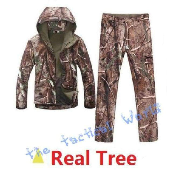 Planet Gates Real tree / S Military Softshell Jacket Pants Windbreaker Waterproof Hoodie Clothes Hunting Camo Suit Coat