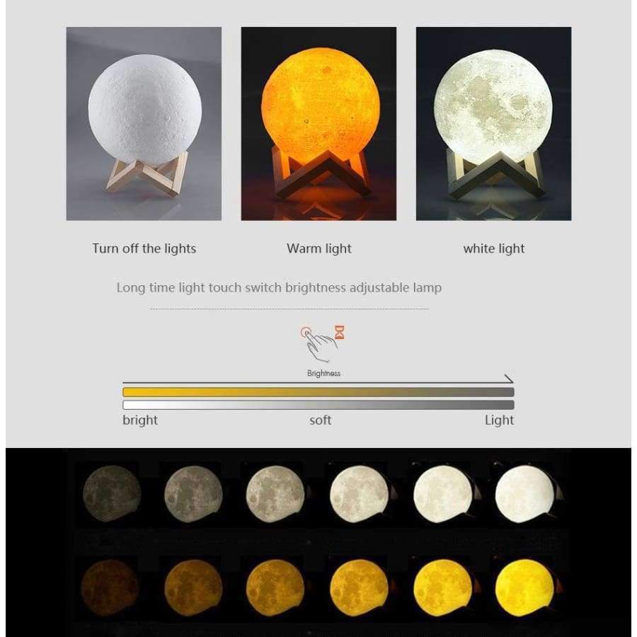 Planet Gates Rechargeable LED Night Light Moon Lamp 3D Print Moonlight Luna Bedroom Home Decor 2 Colors Change Touch Switch Creative Gift