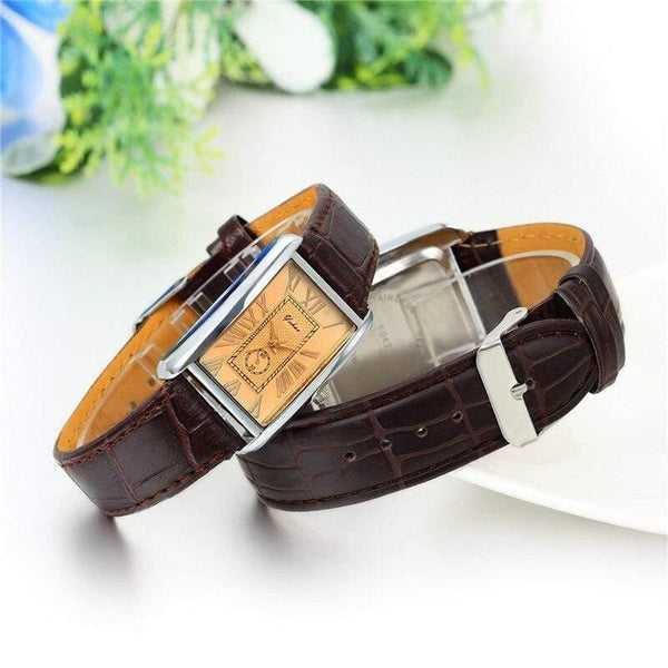 Planet Gates Rectangle Lovers Watch Leather Charm Arabic Numerals Men Women Wristwatch Hours Relogio Feminino