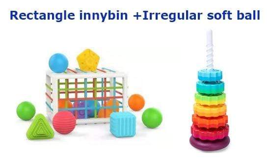 Planet Gates Rectangle RB tower Baby Shape Sorting Toy  motor skill tactile touch toy 10 months to 3 years  InnyBin soft cube montessori educational toys