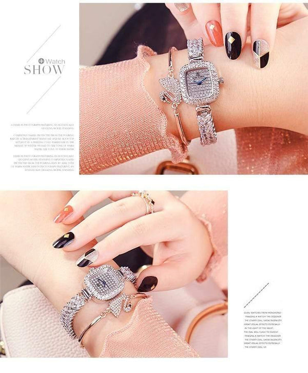 Planet Gates Rectangle Women's Watch Japan Quartz Fashion Luxury Jewelry Hours Bracelet Rhinestone Girl's Birthday Gift Royal Crown Box