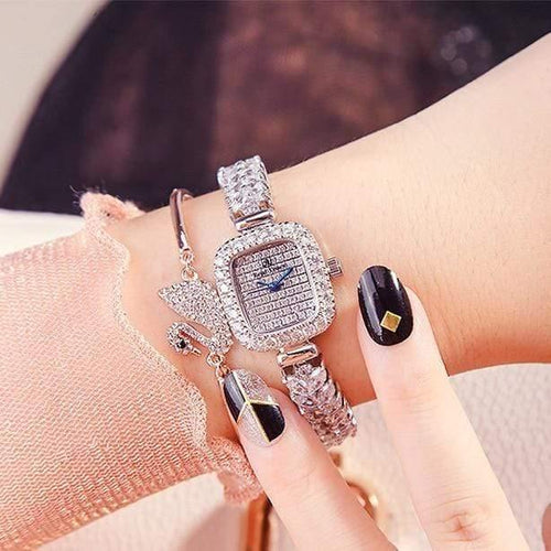 Planet Gates Rectangle Women's Watch Japan Quartz Fashion Luxury Jewelry Hours Bracelet Rhinestone Girl's Birthday Gift Royal Crown Box