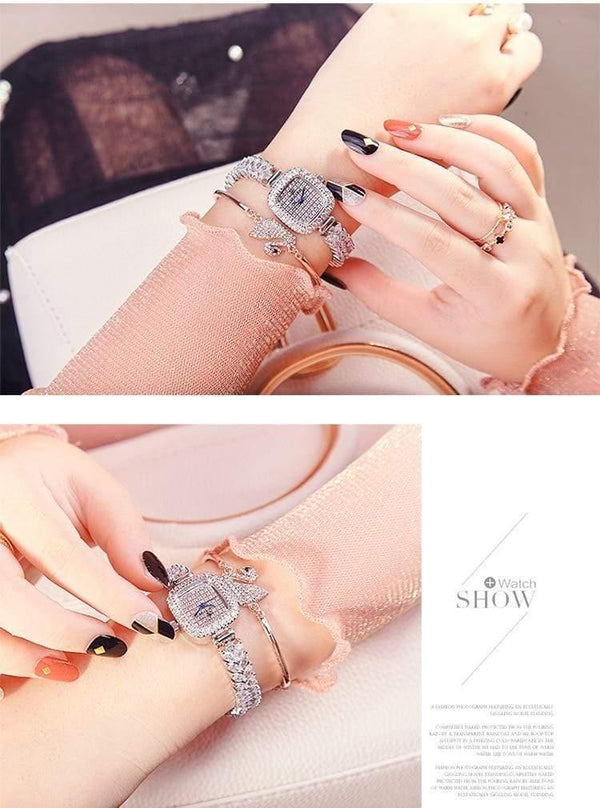 Women's Watch Japan Quartz Fashion Luxury Jewelry Hours Bracelet Rhinestone Girl's Birthday Gift Royal Crown Box - Planet Gates