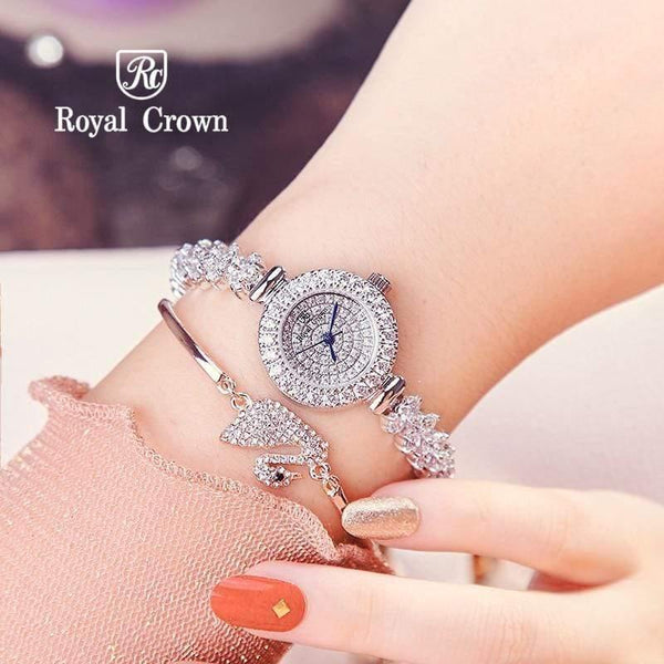 Women's Watch Japan Quartz Fashion Luxury Jewelry Hours Bracelet Rhinestone Girl's Birthday Gift Royal Crown Box - Planet Gates