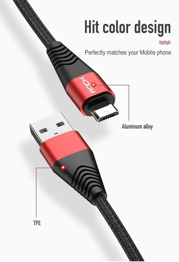 Planet Gates Red / 0.5m ROCK Metal Micro USB Cable 2.4A for Samsung Xiaomi Redmi Note 5 Pro LG USB Nylon Braided Fast Charge Data Charging Phone Charger