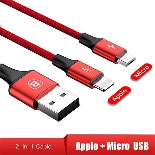 Planet Gates Red / 1.2m Baseus 2 in 1 USB Cable, Charging Cable For iPhone X USB Charger Cable For Xiaomi Redmi 4X Note 4X Mobile Phone Micro USB Cable
