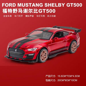 Planet Gates Red 1/32 Simulation Ford Mustang Shelby GT500 Model Car Boy Alloy Sound and Light Pull Back Boy Toy Car Gift Collection Decoration