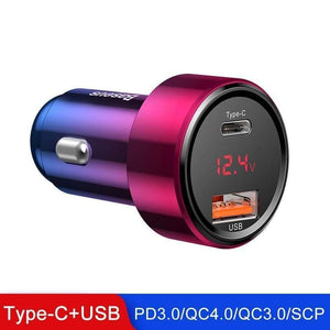 Baseus 45W Quick Charge 4.0 3.0 USB Car Charger for Xiaomi Mi Huawei Supercharge SCP QC4.0 QC3.0 Fast PD USB C Car Phone Charger