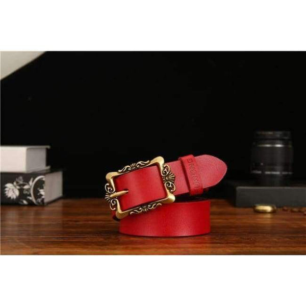 Planet Gates red / 100cm New Style Genuine Leather Belt Woman Luxury Cow Leather Genuine Woman Embossed Belts Fashion Designer Cow Women's Belt Black