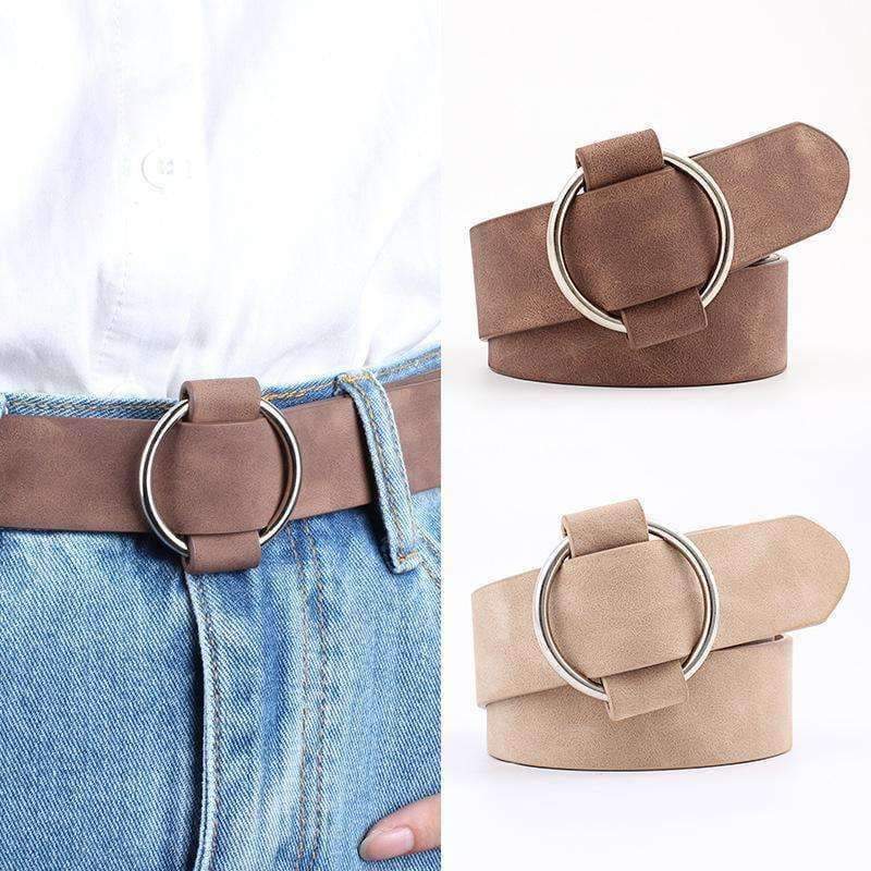 Planet Gates red / 103 Fashion Women Vintage Metal Round Buckle Waist Belt Waistband Needle-free Circle Casual Ladies Belt