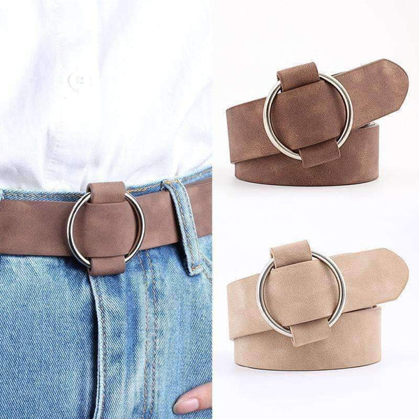 Planet Gates red / 103 Fashion Women Vintage Metal Round Buckle Waist Belt Waistband Needle-free Circle Casual Ladies Belt