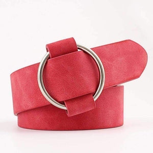 Planet Gates red / 103 Fashion Women Vintage Metal Round Buckle Waist Belt Waistband Needle-free Circle Casual Ladies Belt