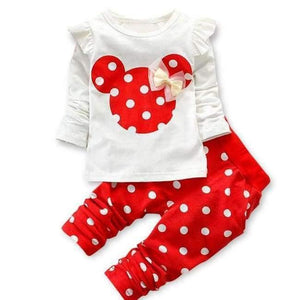 Planet Gates Red / 18M Baby Girls Sport Clothes Sets for Toddler Cotton Print Mickey T-Shirt+Polka Dot Pants Suit Kids Tops Trousers Cloting