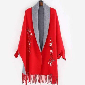 Planet Gates Red / 190cmX65cm Design with sleeve Poncho scarf winter warm  cashmere Embroidery Cape tassel Blanket wrapped scarf shawl For Women