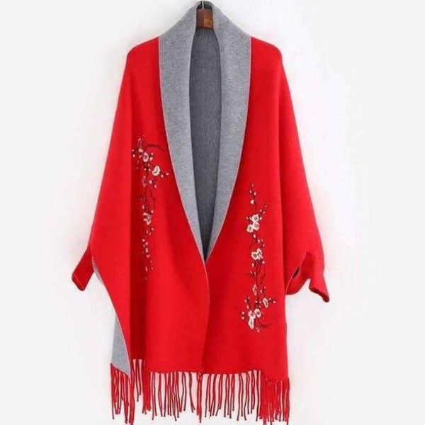 Planet Gates Red / 190cmX65cm Design with sleeve Poncho scarf winter warm  cashmere Embroidery Cape tassel Blanket wrapped scarf shawl For Women