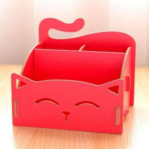 Planet Gates Red 1pc Cute Cat Pen Holders Stationary Desk Organizer Storage Bin Wooden Space Saving Multifunction Cosmetic Box Desk Accessories