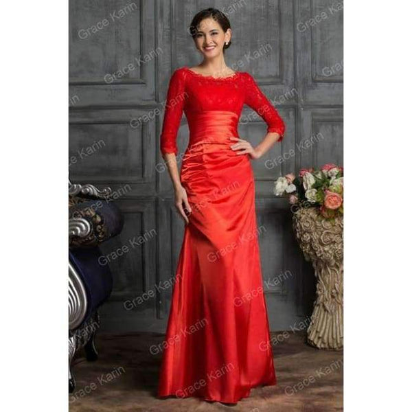 Planet Gates red 2 / 2 Long Red Evening Dress Boat Neck Black Lace Mother of the Bride Dresses Abendkleider 2018 Satin Evening Gowns 4524