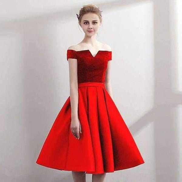 Planet Gates red / 2 Boat Neck Satin Little Black Dress Elegant Short Cocktail Dresses Knee Length Prom Dresses Robe Cocktail mi Longue