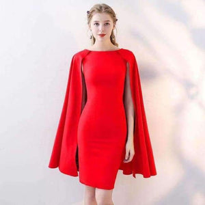 Planet Gates Red / 2 / China Black Full Cap Sleeve Cloak Zipper Cocktail Dresses A-line Knee Length Formal Dress Party Gown LX404