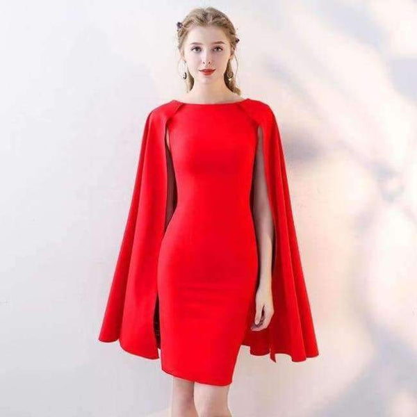 Planet Gates Red / 2 / China Black Full Cap Sleeve Cloak Zipper Cocktail Dresses A-line Knee Length Formal Dress Party Gown LX404