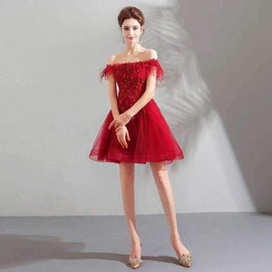 Planet Gates Red / 2 / China Cocktail Dresses Red Boat Neck Tassel Crystal Knee-Length Ball Gowns Plus size high Grade LX1233 vestido coctel