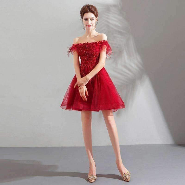Planet Gates Red / 2 / China Cocktail Dresses Red Boat Neck Tassel Crystal Knee-Length Ball Gowns Plus size high Grade LX1233 vestido coctel
