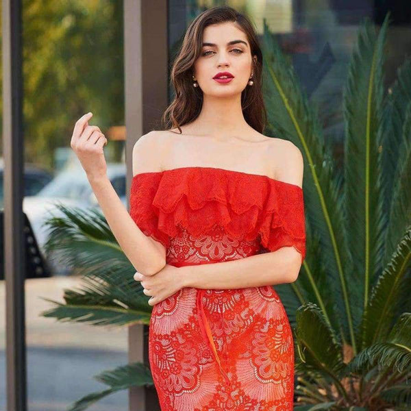 Planet Gates Red / 2 Cocktail dress elegant off the shoulder zipper up mermaid lace wedding party formal dress trumpet cocktail dresses