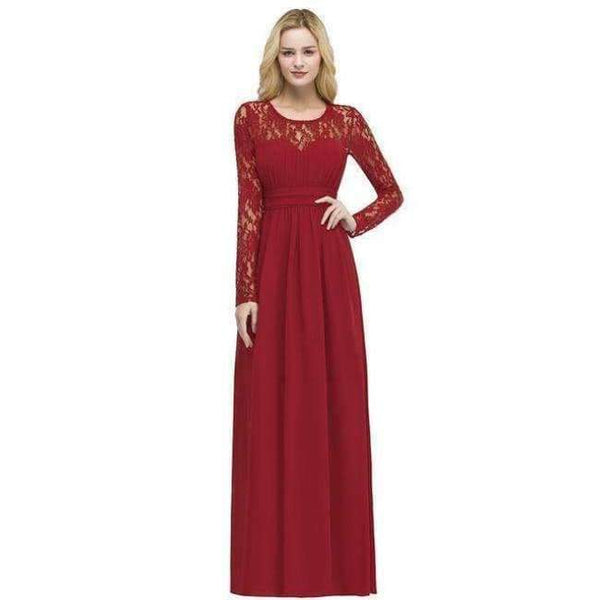 Planet Gates Red / 2 Demoiselle D'honneur Multi-Colors Long Sleeve Lace Bridesmaid Dresses 2018 Charming Chiffon Wedding Party Dresses Long
