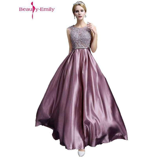 Planet Gates Red / 2 Long Lace Dark Pink Evening Dresses 2018 A-line Floor-Length Formal Party Prom Dresses O-neck Sleeveless Bow