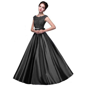 Planet Gates Red / 2 Long Lace Dark Pink Evening Dresses 2018 A-line Floor-Length Formal Party Prom Dresses O-neck Sleeveless Bow