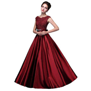 Planet Gates Red / 2 Long Lace Dark Pink Evening Dresses 2018 A-line Floor-Length Formal Party Prom Dresses O-neck Sleeveless Bow