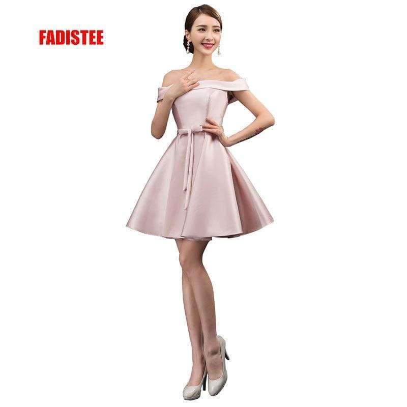 Planet Gates Red / 2 New arrival simple cocktail party Dresses Vestido de Festa boat neck lace-up short style dresses satin ribbons bow