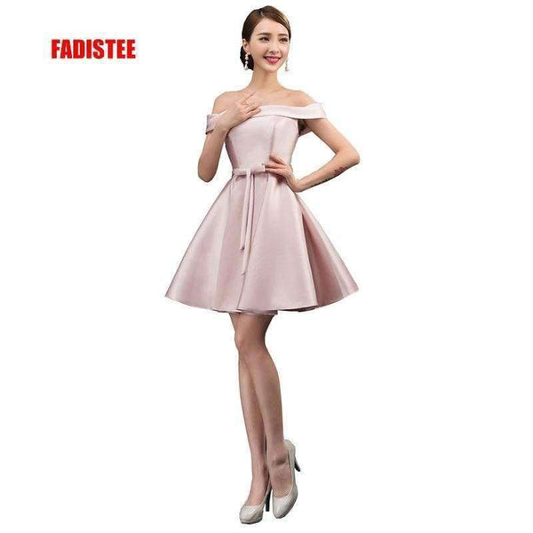 Planet Gates Red / 2 New arrival simple cocktail party Dresses Vestido de Festa boat neck lace-up short style dresses satin ribbons bow