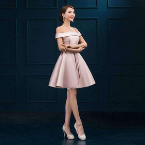 Planet Gates Red / 2 New arrival simple cocktail party Dresses Vestido de Festa boat neck lace-up short style dresses satin ribbons bow