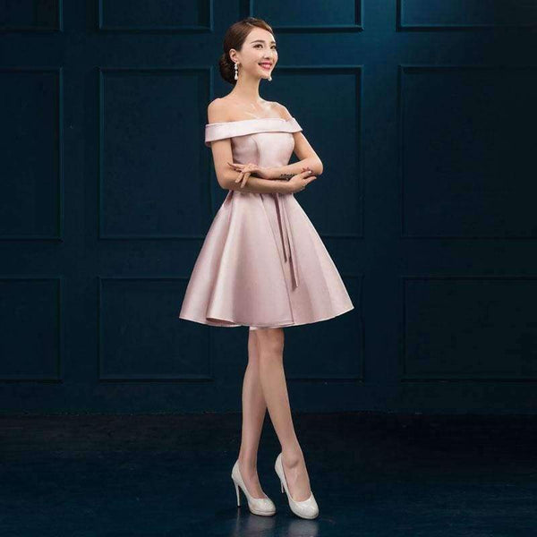 Planet Gates Red / 2 New arrival simple cocktail party Dresses Vestido de Festa boat neck lace-up short style dresses satin ribbons bow