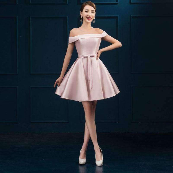Planet Gates Red / 2 New arrival simple cocktail party Dresses Vestido de Festa boat neck lace-up short style dresses satin ribbons bow