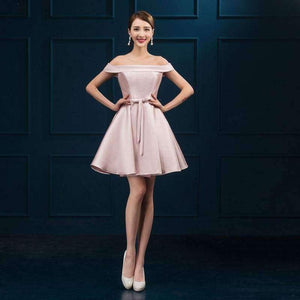 Planet Gates Red / 2 New arrival simple cocktail party Dresses Vestido de Festa boat neck lace-up short style dresses satin ribbons bow