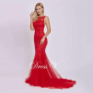 Planet Gates Red / 2 Red evening dress cheap sleeveless mermaid scoop neck backless sweep train wedding party formal trumpet evening dresses