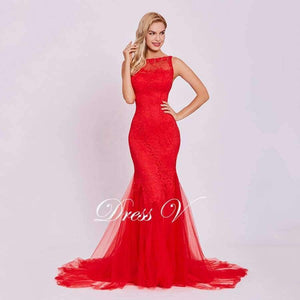 Planet Gates Red / 2 Red evening dress cheap sleeveless mermaid scoop neck backless sweep train wedding party formal trumpet evening dresses